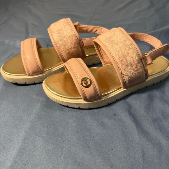 Michael Kors Girls Pink Sandals Size 3 Gold Accents Adjustable Strap - Picture 1 of 6